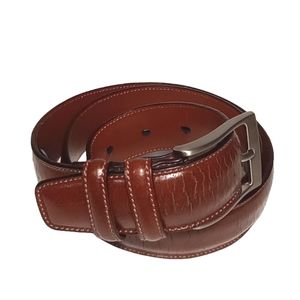 Genuine Cowhide Leather Double Keeper Silver Toned Buckle Brown Men's Belt 34"